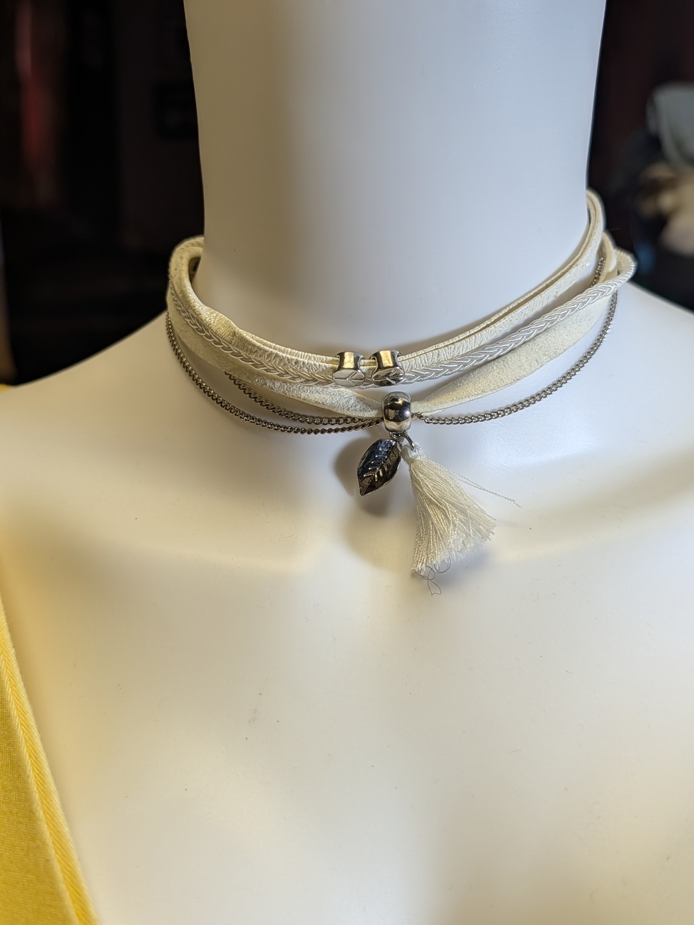 New York & Company Ivory Multi-Strand Tassel Choker Necklace